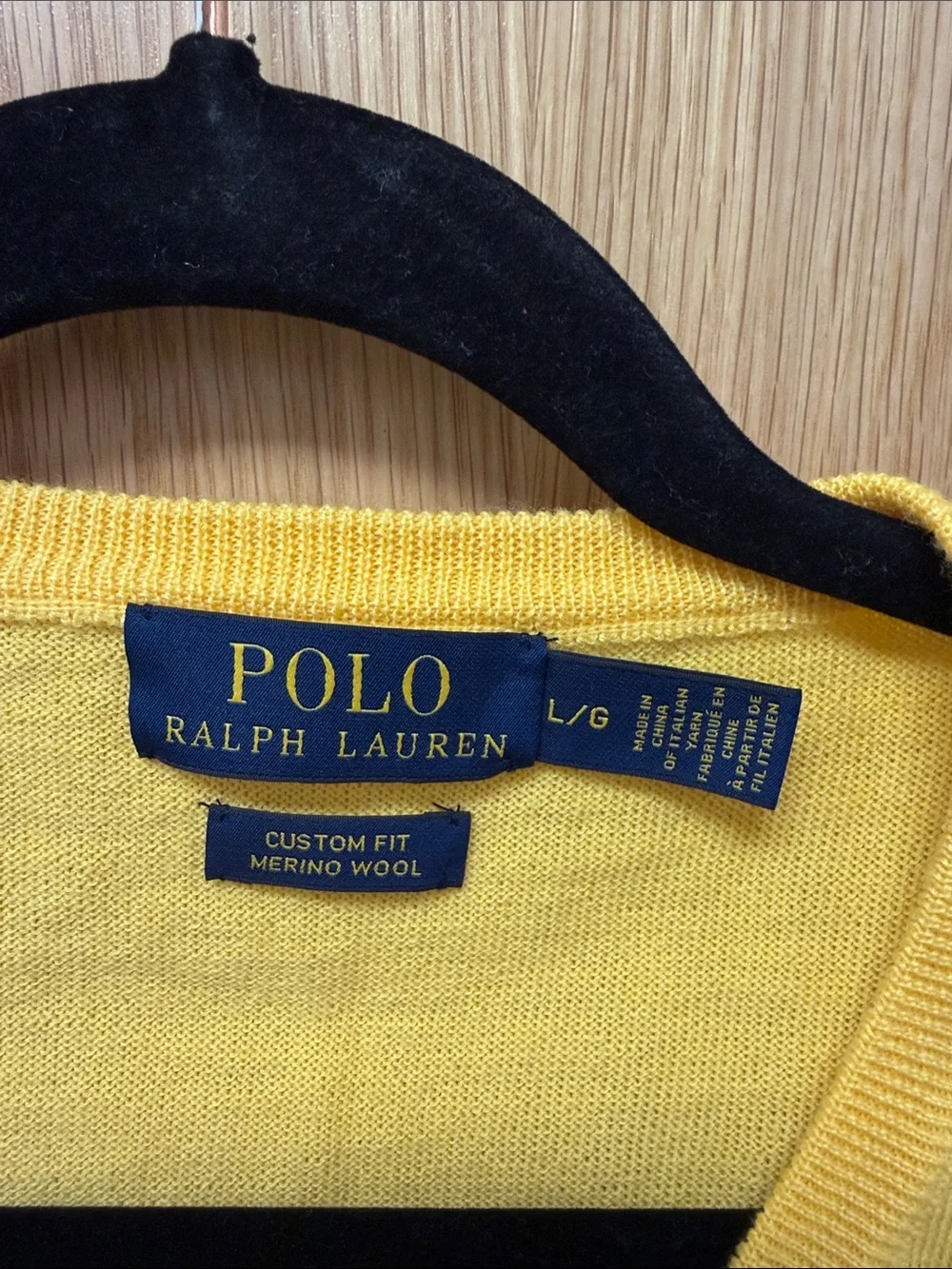 Polo by Ralph Lauren Preppy Yellow V-Neck Sweater with 100% Merino Wool size L - Picture 2 of 5